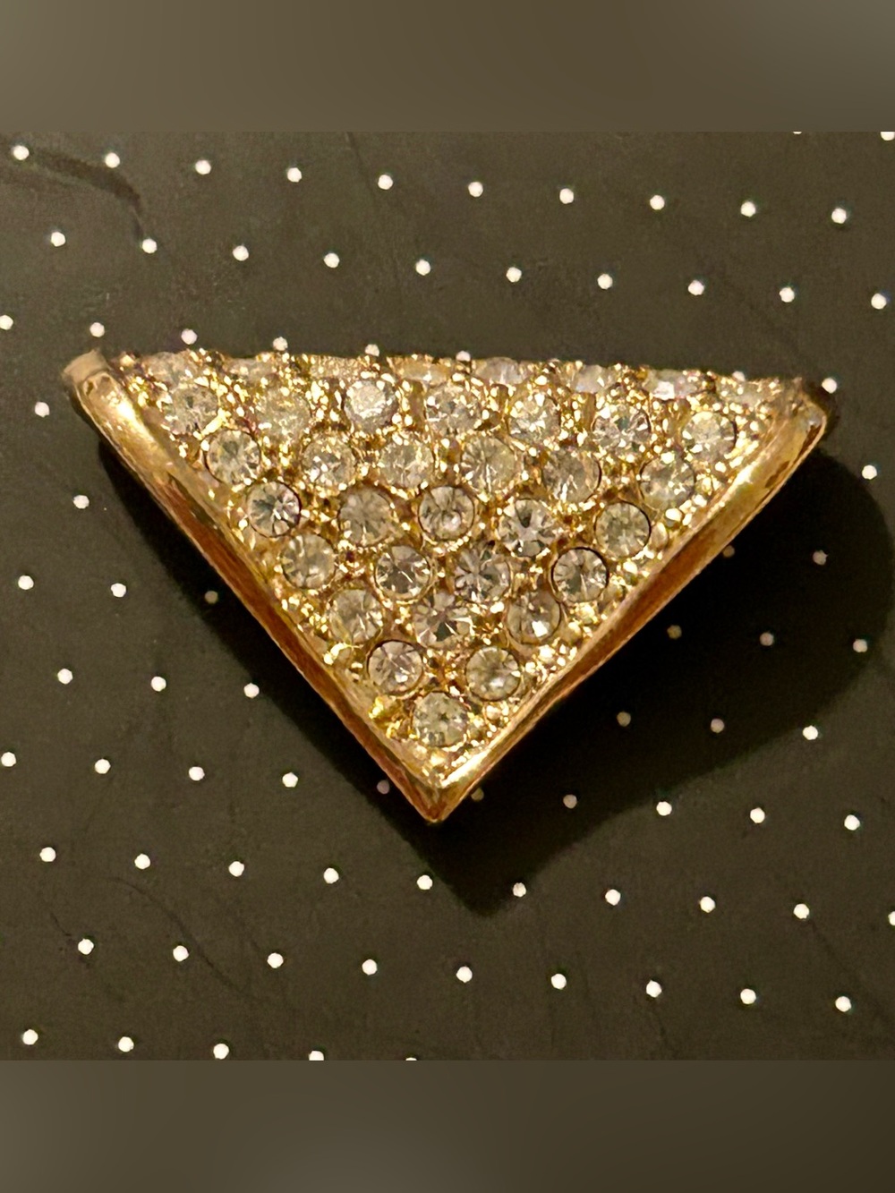 Vintage Roman Gold-Tone Triangle Slide Pendant Slide Pave-set Clear Rhinestones